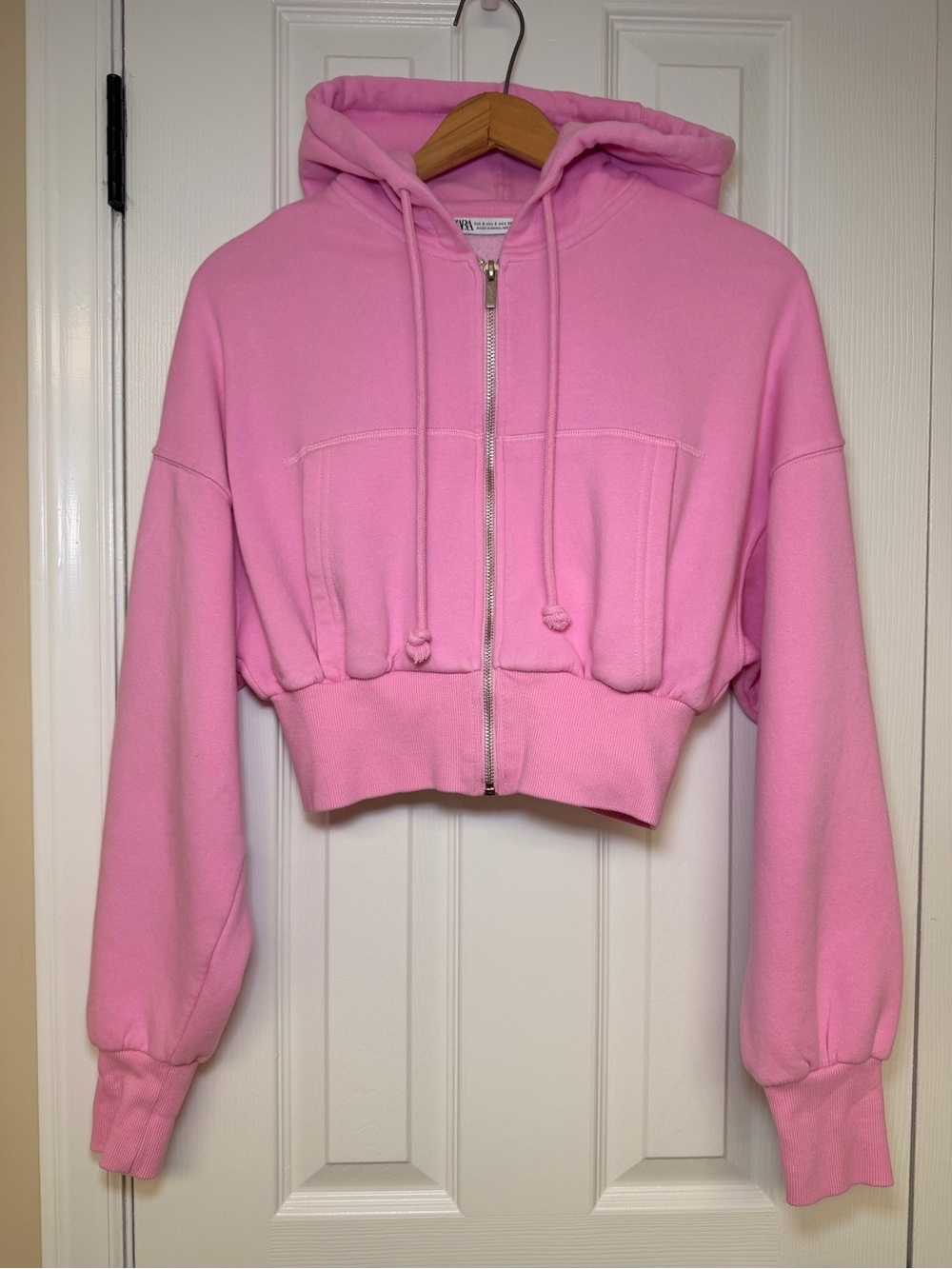 Zara Bubblegum Pink Cropped‎ Zip Hoodie Small Soft Girl Y2K Athleisure